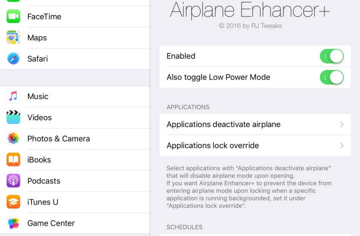 Airplane Enhancer+ Schedule Airplane mode in iOS 9
