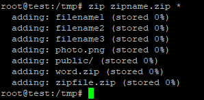 zip all files in linux command